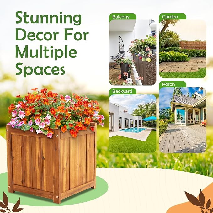 Hardwood Outdoor Flower Box, Durable Acacia Wood Flower Boxes - Image 7