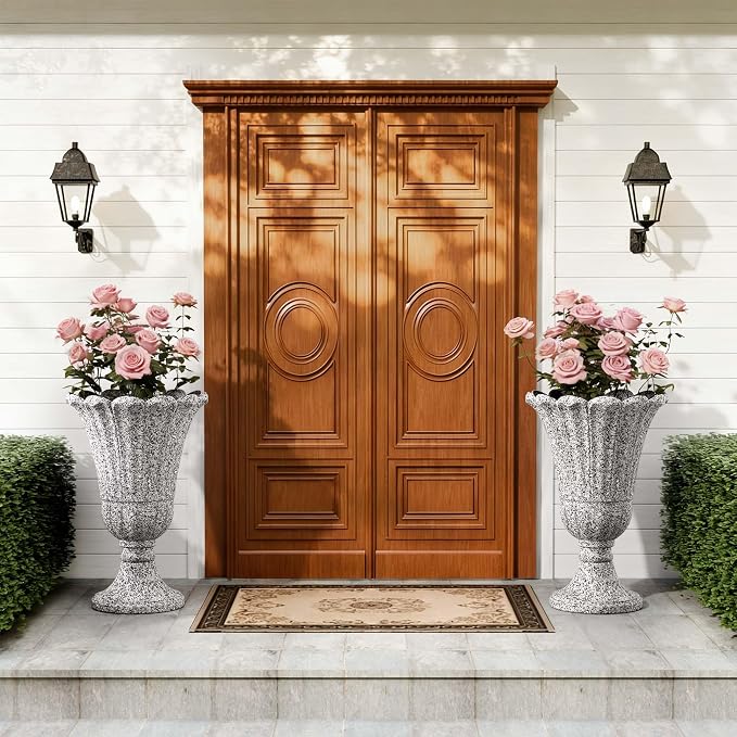 Tall Plastic Urn Planters and Pedestal - Image 8