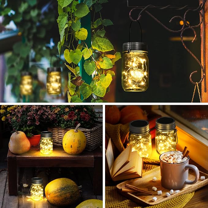 GIGALUMI Solar Mason Jar Lights, 12 Pack 30 Led String Fairy Lights | Garden - Image 3