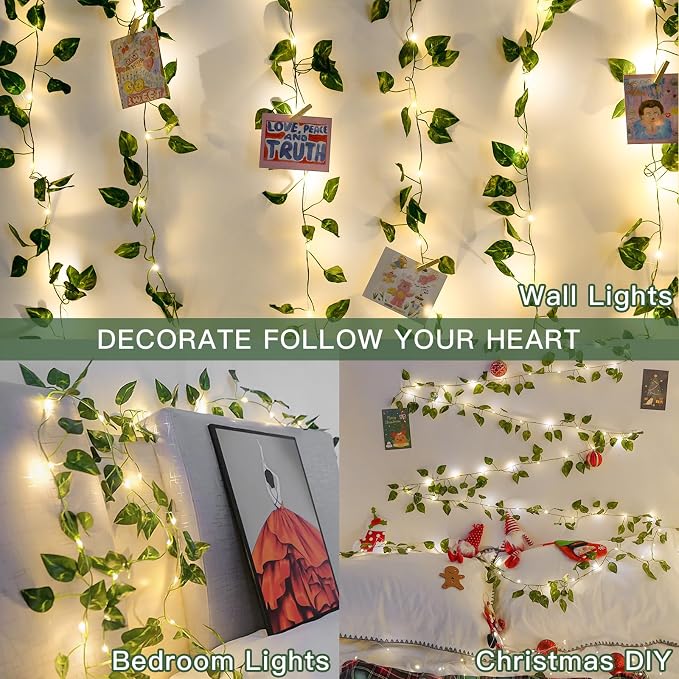 33FT 100LED Pothos Vine Fairy Lights Battery Operated Copper Wire | String - Image 8