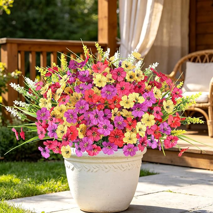 24PCS Fake Flowers Outdoor, UV Resistant Artificial Silk Flowers | Realistic - Image 7