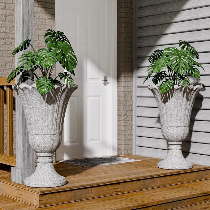 Tall Plastic Urn Planters and Pedestal - Image 7