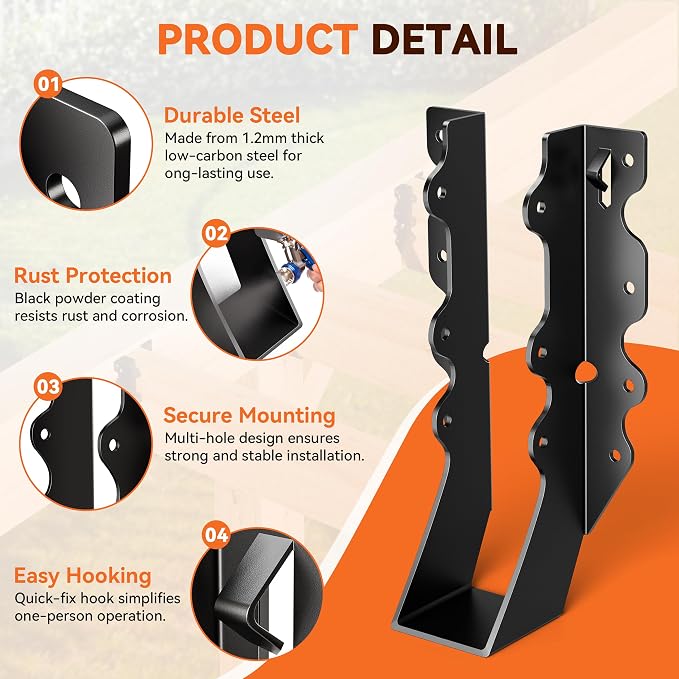 50 Pcs Black 2x8 Joist Hanger, LU28 18 Gauge Double Shear Face Mount Joist - Image 4