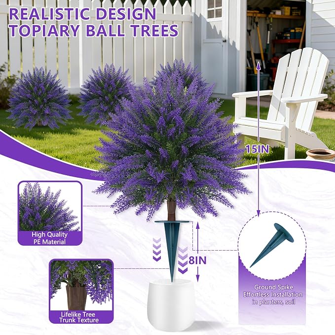 Grooy Artificial 2 Pack Lavender UV Resistant Topiary Ball - Image 3