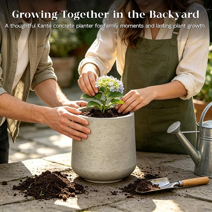 Kante Weathered Concrete Planter 16.5" Dia All-Weather Round Large Pot | - Image 6