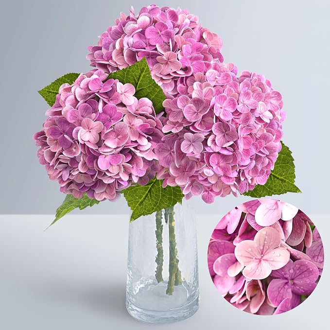 Pink Rose Red Hydrangea Artificial Flowers, Faux Hydrangea Flowers Outdoors by Waipfaru