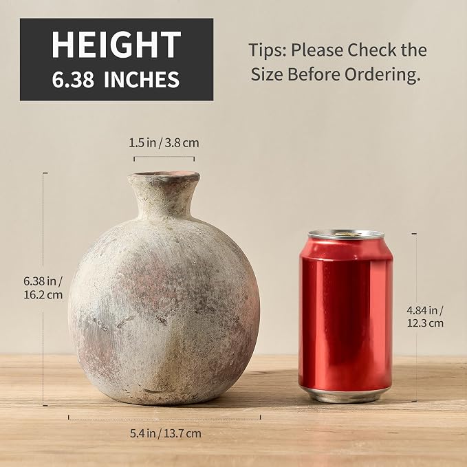 6.38" Ceramic Vase for Home Decor, Decorative Terracotta Farmhouse Rustic Vases - Image 2