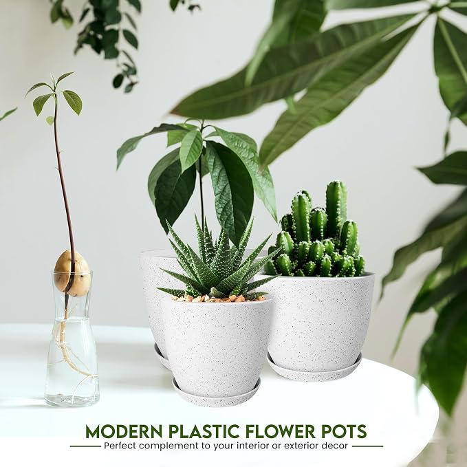 Plant Pots Indoor with Drainage 5 Pack Multi-Size Planters Set Spotty Grey | - Image 6