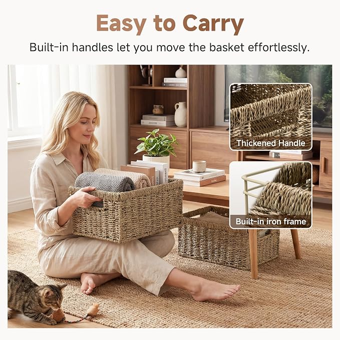 StorageWorks Wicker Storage Baskets, Natural Seagrass Storage Baskets, Seagrass - Image 4