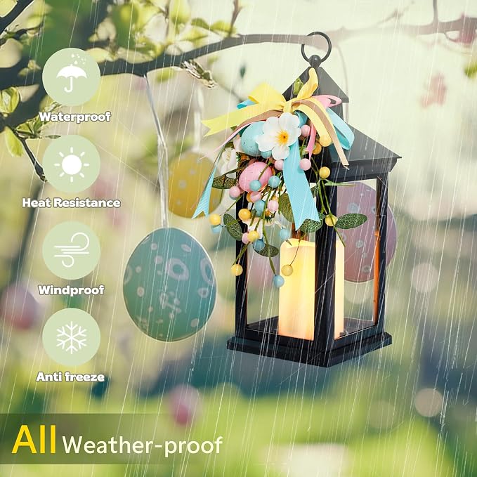 Easter Lanterns Decorative Indoor & Outdoor, 14 Inch Black Candle Lanterns - Image 3