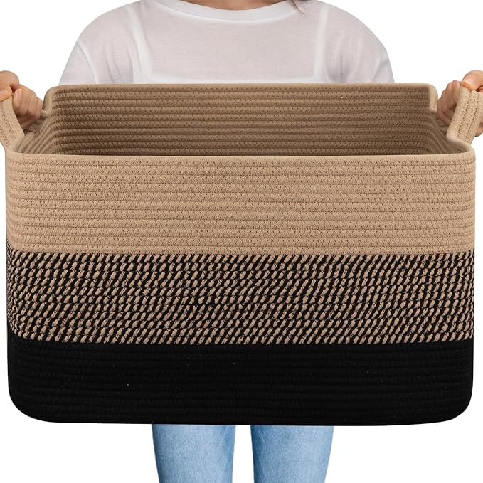 OIAHOMY Large Blanket Basket, 65L Cotton Rope Woven Laundry Basket, Toy Bin by MasterofSpaceOptimization