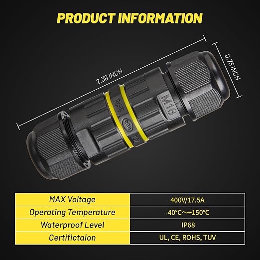 3 Pole Electrical Junction Box IP68 Waterproof, UL Certified M16 Wire Connector - Image 4