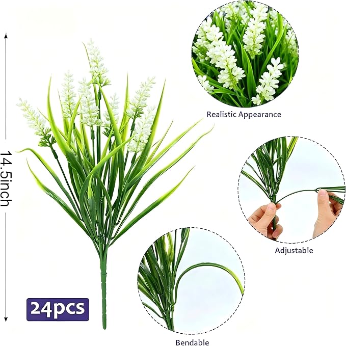 Geegoods 24 Bundles White Artificial Plants Flowers Outdoor, UV Resistant | - Image 4