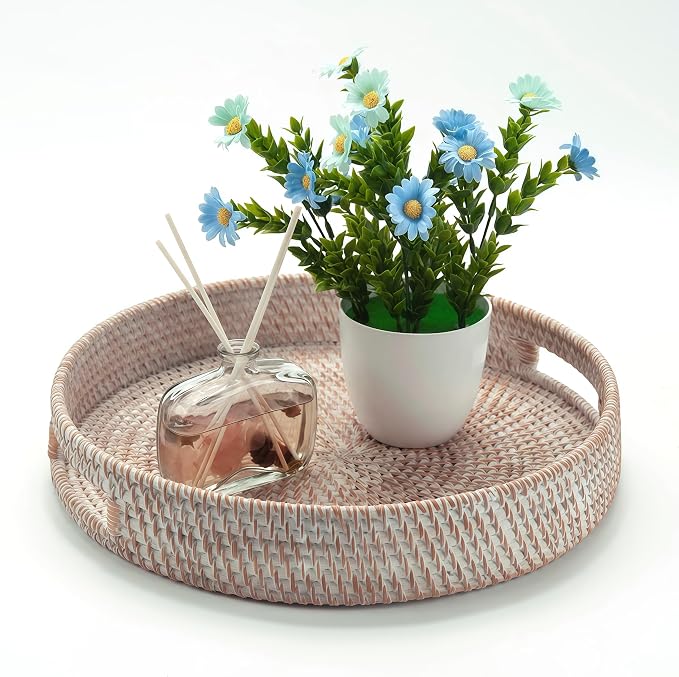 2 Pack Round Rattan Tray, Hand Woven Serving Tray - Image 3