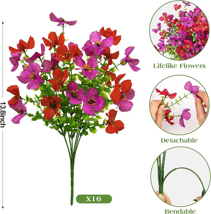 16 Pcs Artificial Flowers for Outdoors Decoration, silk flowers, faux plastic - Image 3
