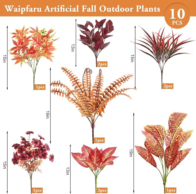 Artificial Fall Flowers for Outdoors, Fake Flowers Fall Greenery for Outside - Image 2