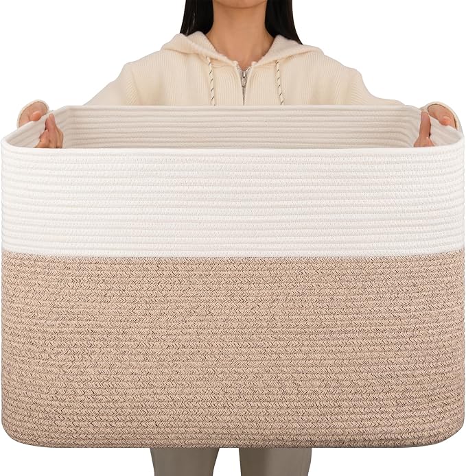 OIAHOMY 108L Extra Large Blanket Basket, 25”x16”x16” Laundry Basket, Blanket by MasterofSpaceOptimization