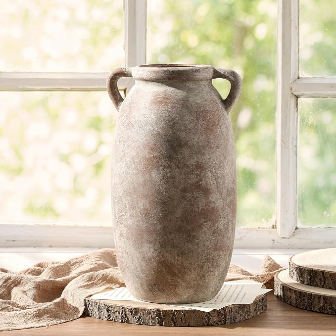 Dobbyby Ceramic Flower Vase 12 inch Farmhouse Rustic Vase Decorative Pottery - Image 4