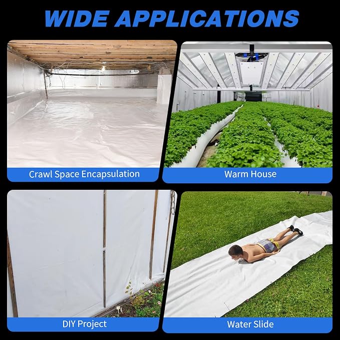 White Plastic Sheeting, 10 Mil 10' x 10', Crawl Space Vapor Barrier, Plastic - Image 7