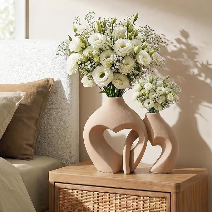 Ceramic Flower Vases Home Decor Heart Shaped Vase Set of 2 | Nordic Heart - Image 6