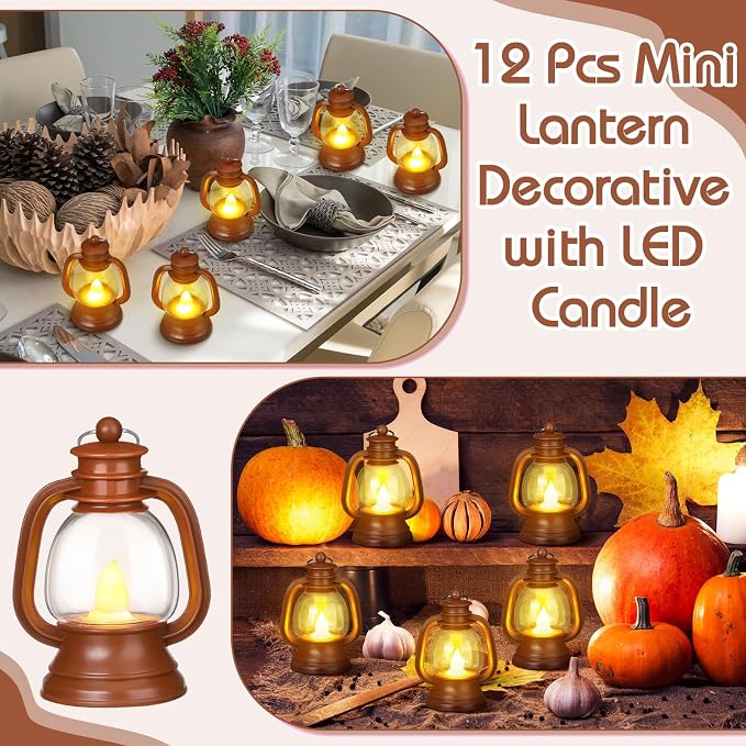 Ferraycle 12 Pcs Mini Lanterns 4 Inch Brown Lamp Table Decor | Western Cowboy - Image 5