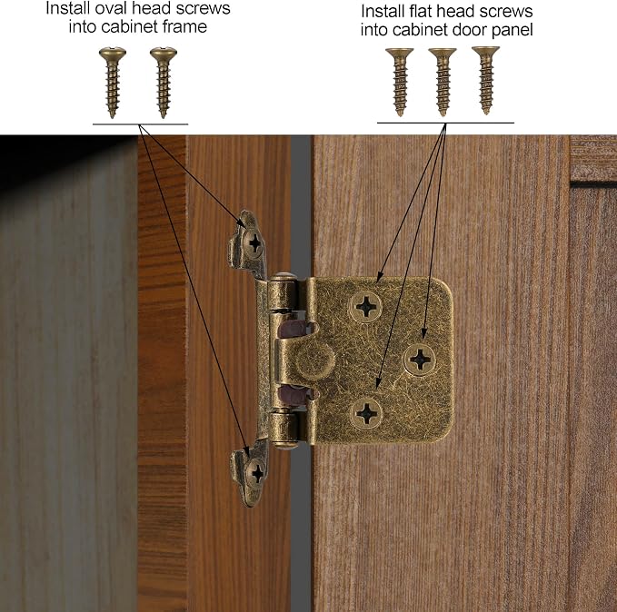 Antique Brass Cabinet Hinges, 1/2” Overlay, 4 Pack | - Image 5