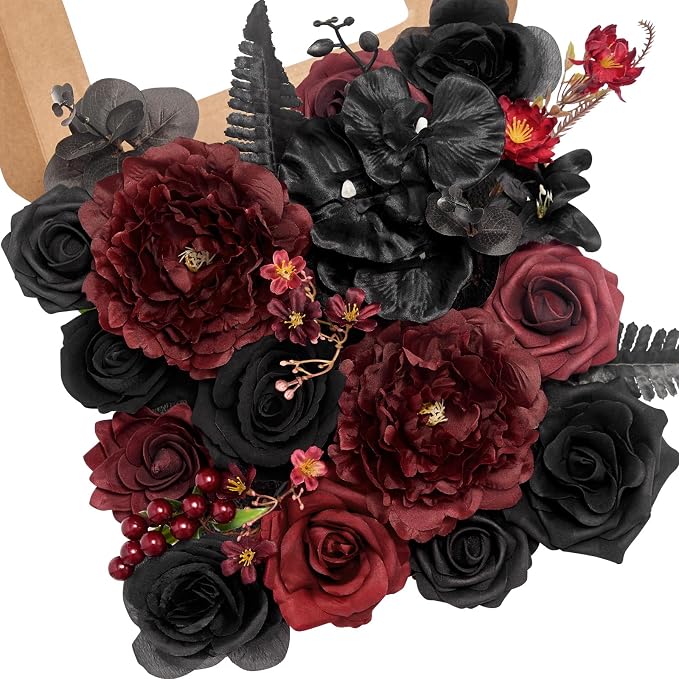 Serwalin Burgundy Black Artificial Flowers Combo, Silk Flowers by Serwalin