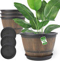 16-inch-Plant-Pots-Indoor-Outdoor, 4 Pack Large Whiskey Barrel Planters by FlowyypoPlantPot