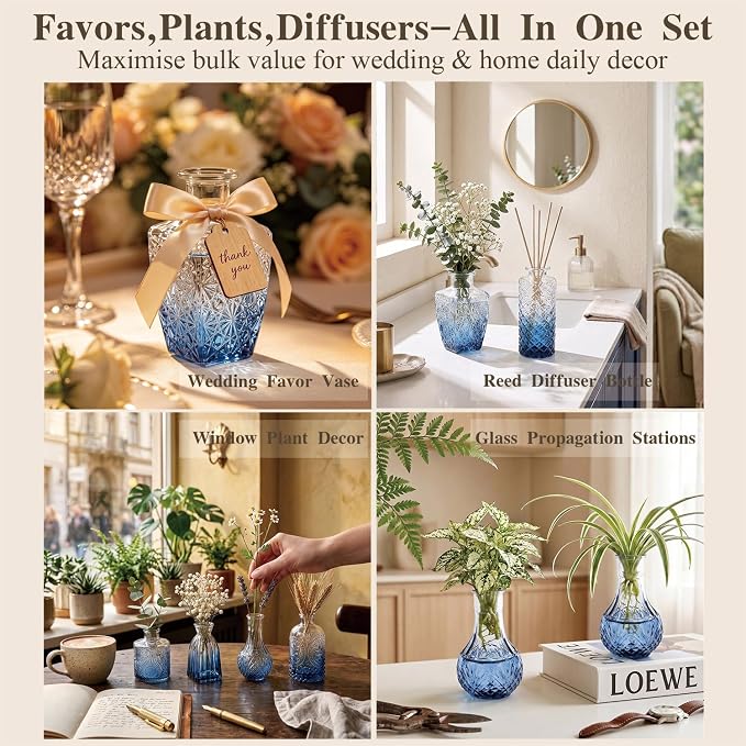 Clear Gradient Blue Glass Bud Vase Set of 12 Pcs, Small Bud Vases in Bulk - Image 3