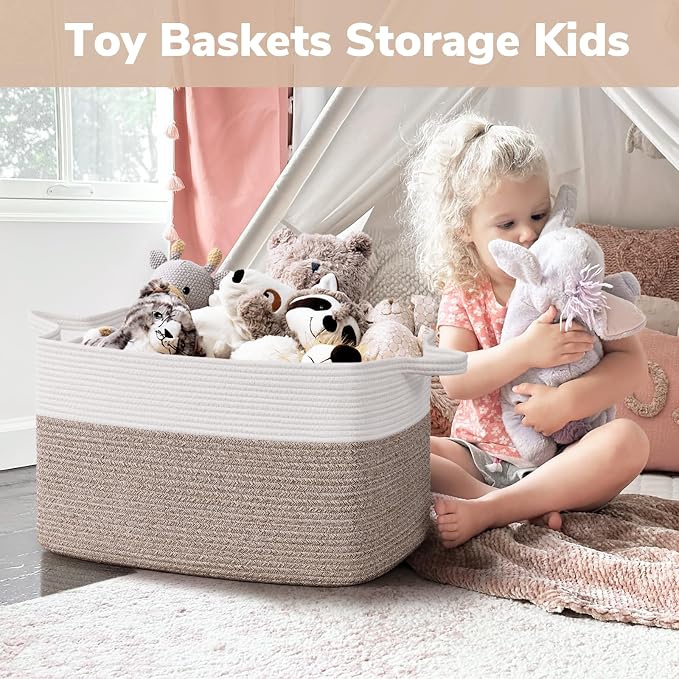Goodpick 75L Extra Large Woven Blanket Basket, Toys & Clothes, Cotton Rope - Image 4