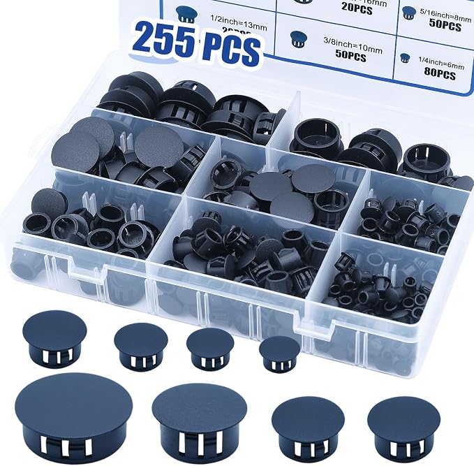 255PCS Plastic Hole Plugs Black Plastic Plug Kit Flush Type Hole Plugs | 8 by uillcuet
