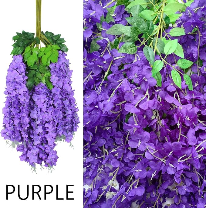 48pcs Artificial Wisteria Flowers 3.6 Feet/Piece Purple Dense Artificial Fake - Image 4