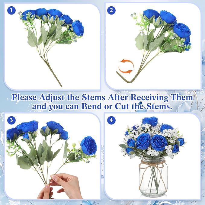 6 Sets Mason Jar Flowers Centerpiece Table Decorations, Royal Blue | Faux - Image 2