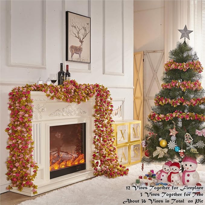 6Pcs x 8.2FT Artificial Flower Garland Rose Vine Decor, Fall Purple Flower | - Image 4