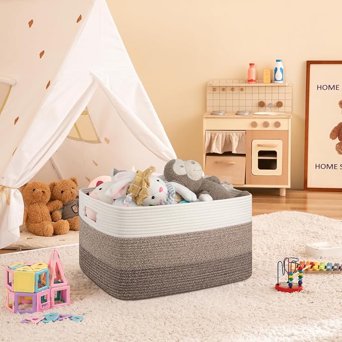 OIAHOMY Blanket Basket Laundry Basket Dog Toy Basket 75L Dark Brown | Large - Image 2
