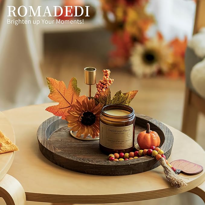Romadedi Farmhouse Wooden Candle Tray, 11 Inch Round | Wood Decorative Pillar - Image 9