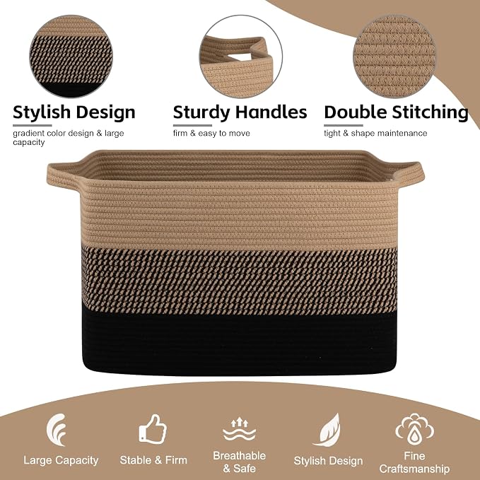 OIAHOMY Large Blanket Basket, 65L Cotton Rope Woven Laundry Basket, Toy Bin - Image 6