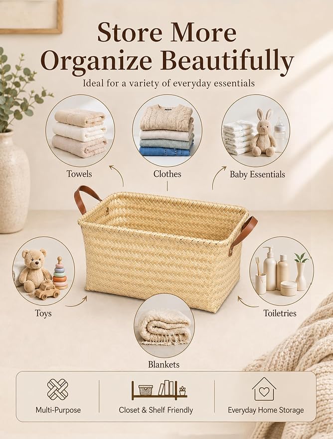 Wicker Storage Baskets, 4 Pack Woven Baskets - Image 4