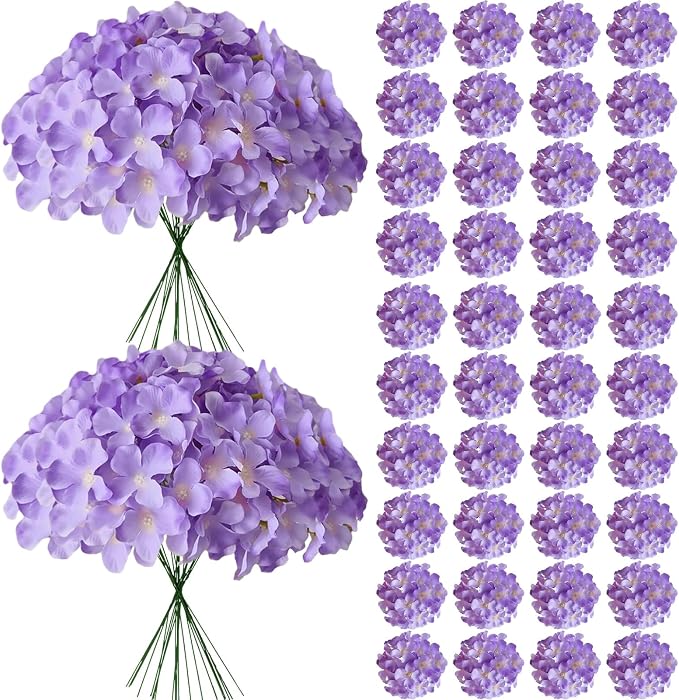 65Pcs Purple Hydrangea Artificial Flowers Bulk，Realistic Silk Fake Flowers by Cherica