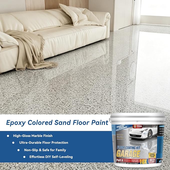 YOA Epoxy Colored Sand Self Leveling Flat Floor Paint, Two-Part Resin Kit - Image 5