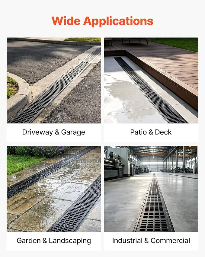 VEVOR Trench Drain, 40.1 x 6.1 x 7.9 in, 4 Pack Linear Drainage Channel - Image 9