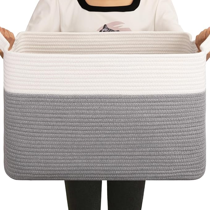 OIAHOMY Large Blanket Basket, 65L Cotton Rope Woven Laundry Basket, Toy Bin by MasterofSpaceOptimization