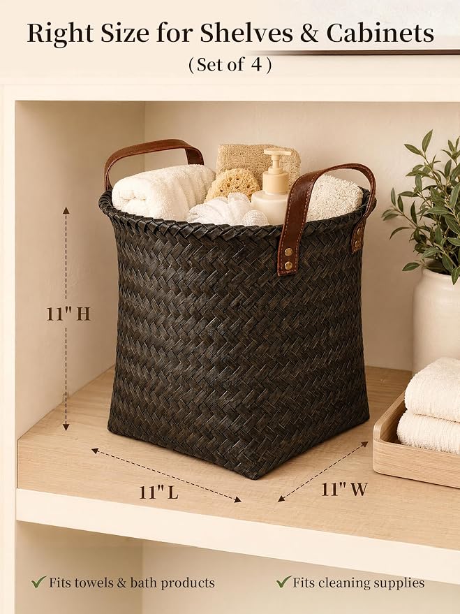 Wicker Storage Baskets, 4 Pack Woven Baskets - Image 2