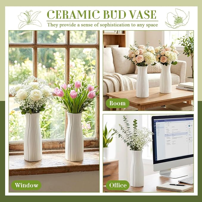 Qinyoung White Ceramic Bud Vase Set of 8 - Image 7