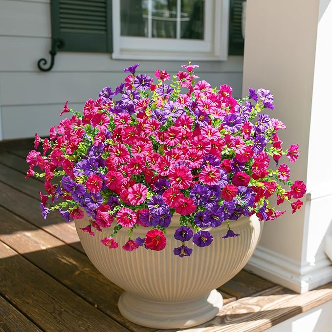 Artificial Flowers for Outdoors Fake Plants Outside Decoration, 12 Bundles Silk - Image 9