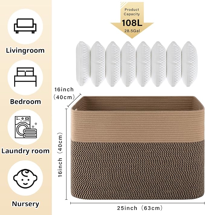 OIAHOMY 108L Extra Large Blanket Basket Dog Toy Basket Yellow | Rectangle Woven - Image 3