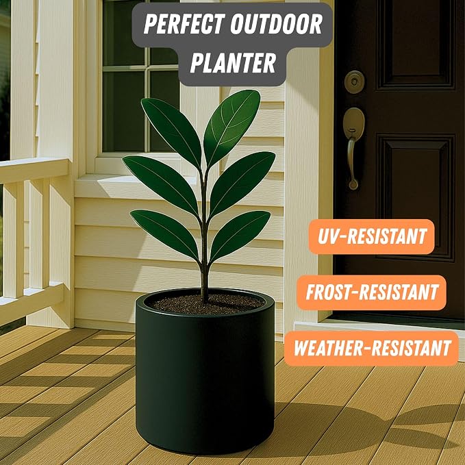 Fox & Fern Large Planter for Indoor or Outdoor, Matte Black, 10 Inch | UV & - Image 5