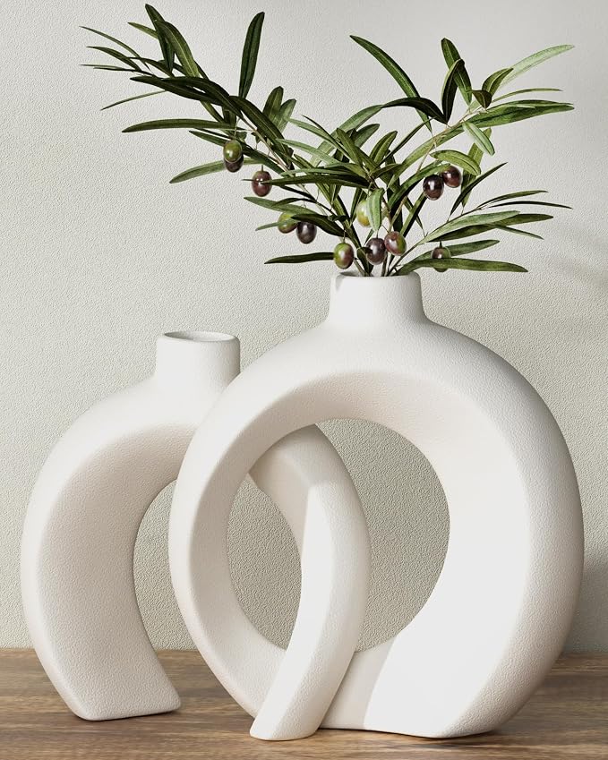 7.2″Hx8.9″H Donut Shape Decorative Vase Set of 2, Modern Minimalism Styles by Jonronboci
