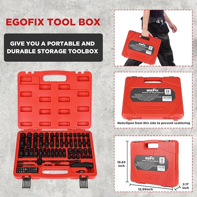 1/4" Socket Set 85 Piece, Metric Shallow/Deep Sockets and SAE Shallow/Deep - Image 5