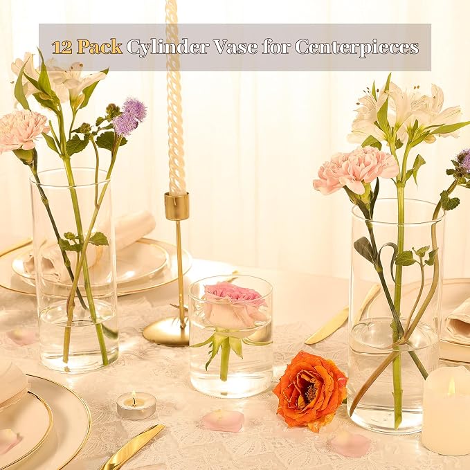 12pcs 8 Inch Clear Glass Cylinder Vases - Image 2
